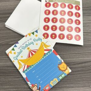 Desert Cactus Set of 25 Carnival Circus Lion Striped Kids Birthday Party Invites